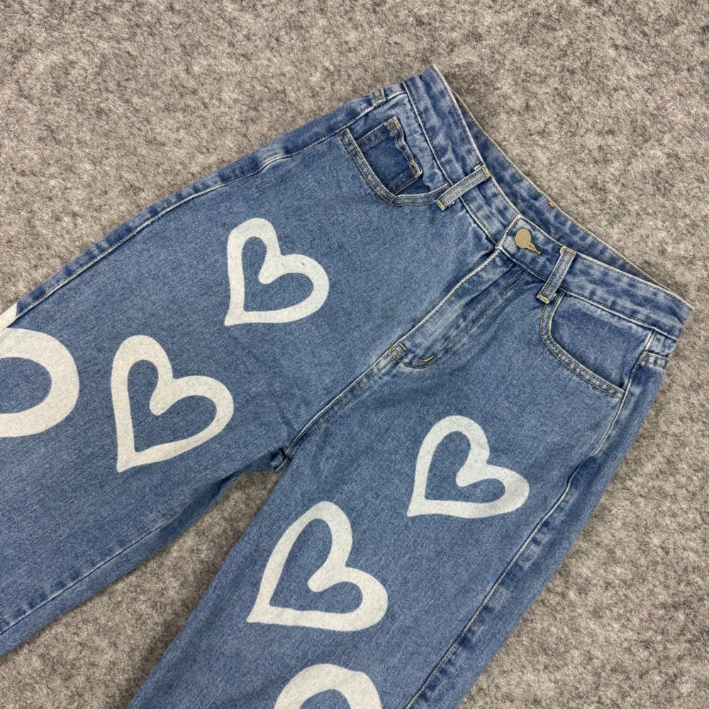 CIDER Womens Jeans Blue Heart Print Wide Leg Denim Size‎ Small Valentines Day